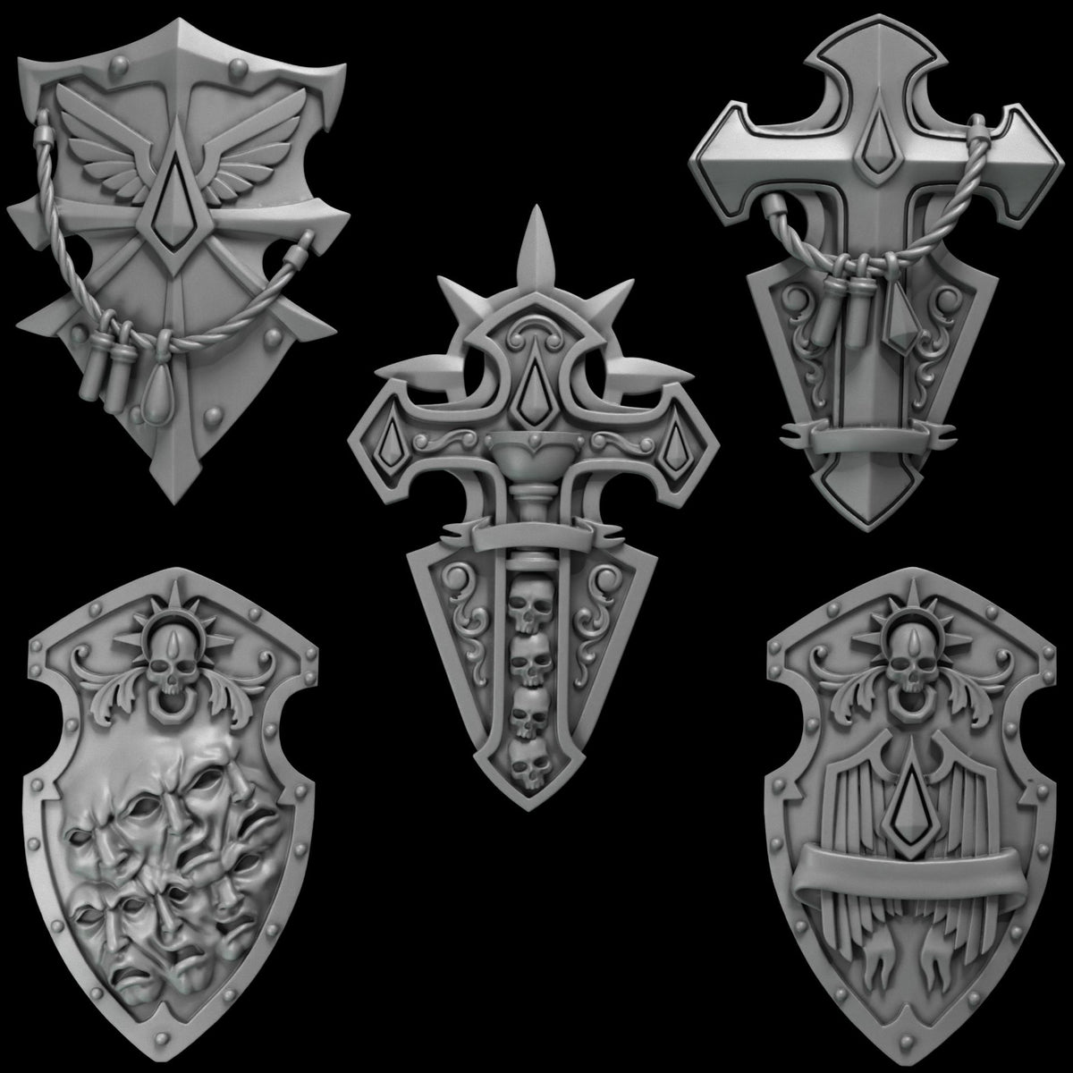 Crimson Lords Shields x5 Bits Set for Wargames & Skirmish Tabletop 3d Printed