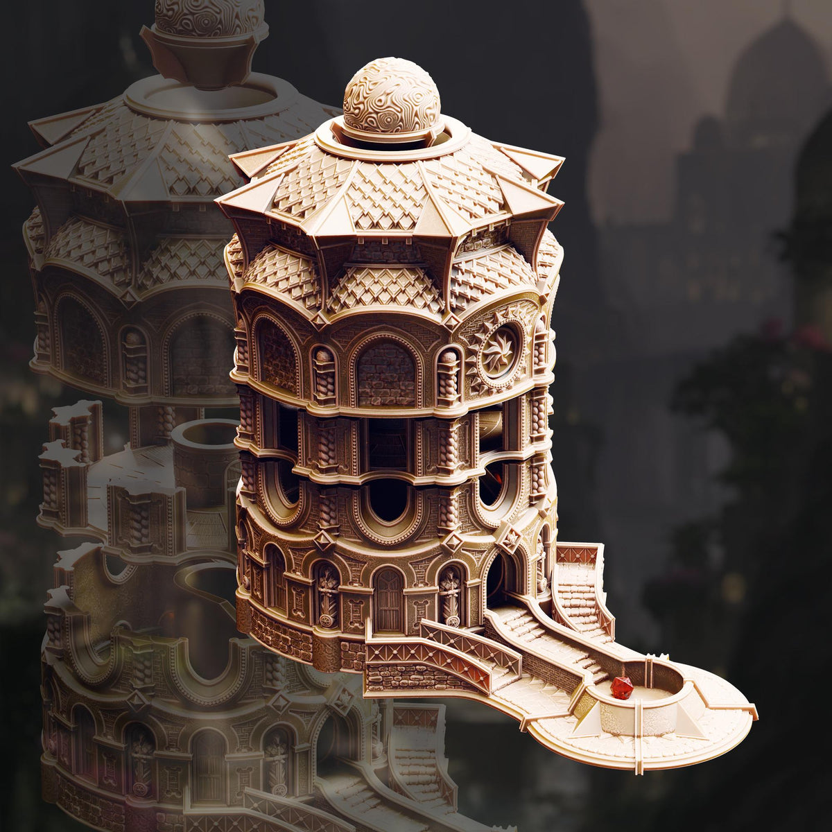 Elven Sun Temple Dice Tower | 28mm Modular Fantasy Spire Terrain | Playable Tabletop RPG Scenery Centerpiece | DnD Wargaming Building Set