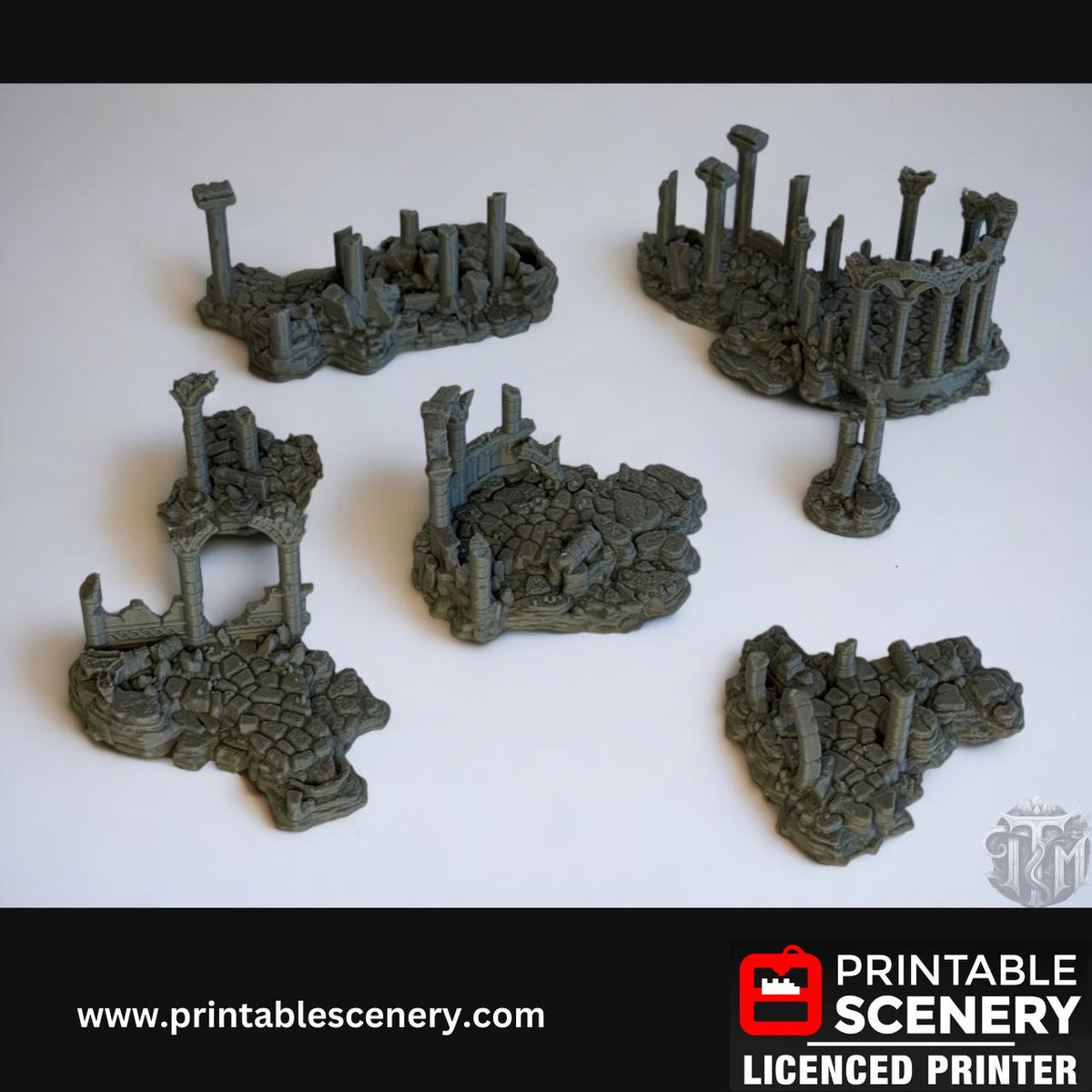 Ancient Ruins Scatter Terrain Set for DND, Roleplay, and Tabletop Games - Detailed Stone Structures for Immersive Adventures