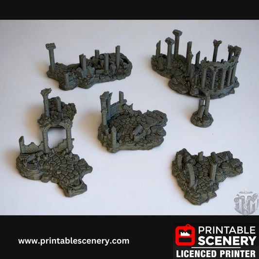 Ancient Ruins Scatter Terrain Set for DND, Roleplay, and Tabletop Games - Detailed Stone Structures for Immersive Adventures