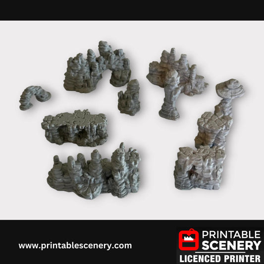 Tabletop Canyon Rocks Scatter Terrain Kit, Miniatures, Tabletop RPG, Printed Terrain Set