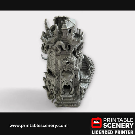 Demonhelm Fortress, Scatter Terrain, DND Tabletop Decor, Handcrafted RPG Miniatures, 28mm, Minis, Printable Scenery, Fantasy
