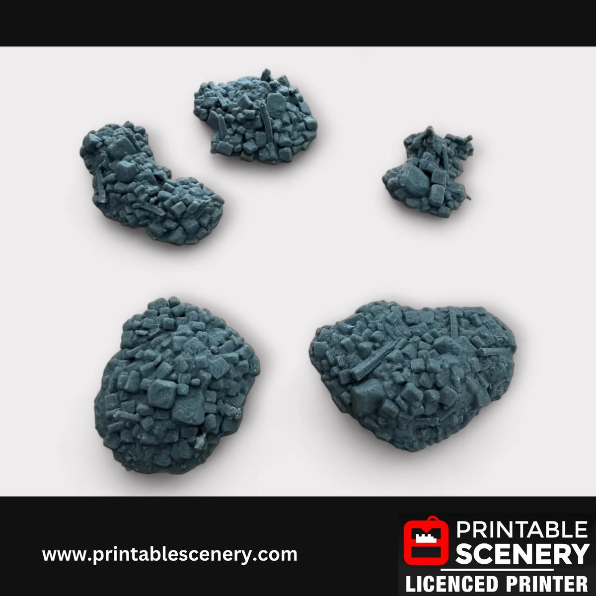 5 Piece Stone Debris Scatter Terrain Kit, DND Terrain Set, Miniature, Tabletop RPG Accessories, TTRPG, 28mm, Hagglethorn, Printable Scenery