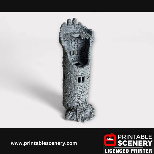 Ruined Medieval Stone Castle - Kings Round Tower, Terrain for DND and Tabletop Games, TTRPG, 28mm, 32mm, Country and King, fort