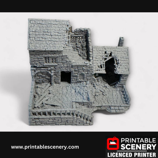 Ruined Medieval Stone Bakers House, Terrain for DND and Tabletop Games, TTRPG, 28mm, 32mm, Country and King, fort, Printable Scenery