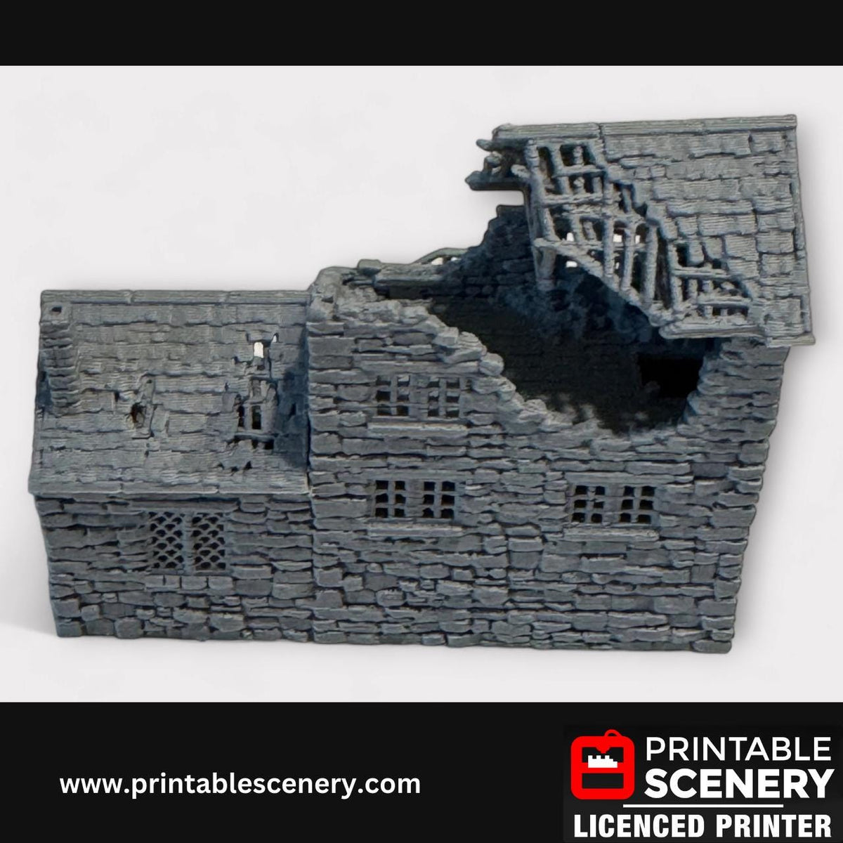 Ruined Medieval Stone Bakers House, Terrain for DND and Tabletop Games, TTRPG, 28mm, 32mm, Country and King, fort, Printable Scenery