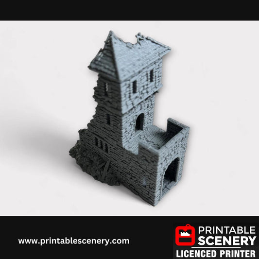 Ruined Medieval Stone Castle - Kings Gate, Terrain for DND and Tabletop Games, TTRPG, 28mm, 32mm, Country and King, fort