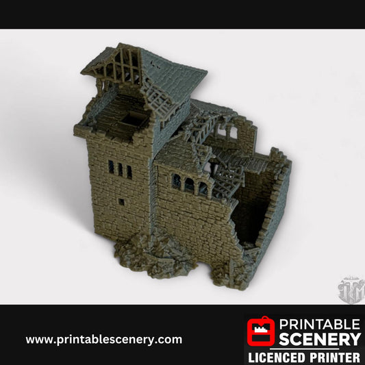 Ruined Medieval Stone Castle - Kings Quarters, Terrain for DND and Tabletop Games, TTRPG, 28mm, 32mm, Country and King, fort