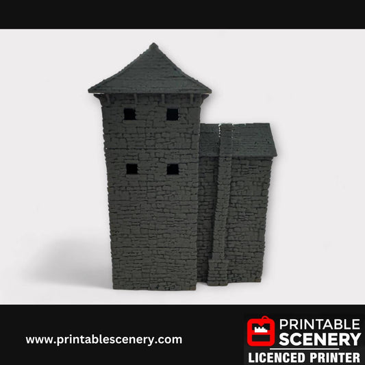 Medieval Stone Castle - Black Rock Keep, Terrain for DND and Tabletop Games, TTRPG, 28mm, 32mm, Country and King, fort