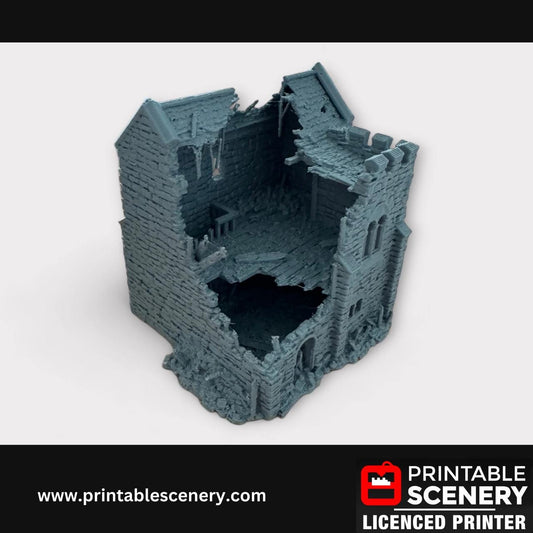 Ruined Medieval Stone Castle - Norman Stone Keep, Terrain for DND and Tabletop Games, TTRPG, 28mm, 32mm, Country and King, fort