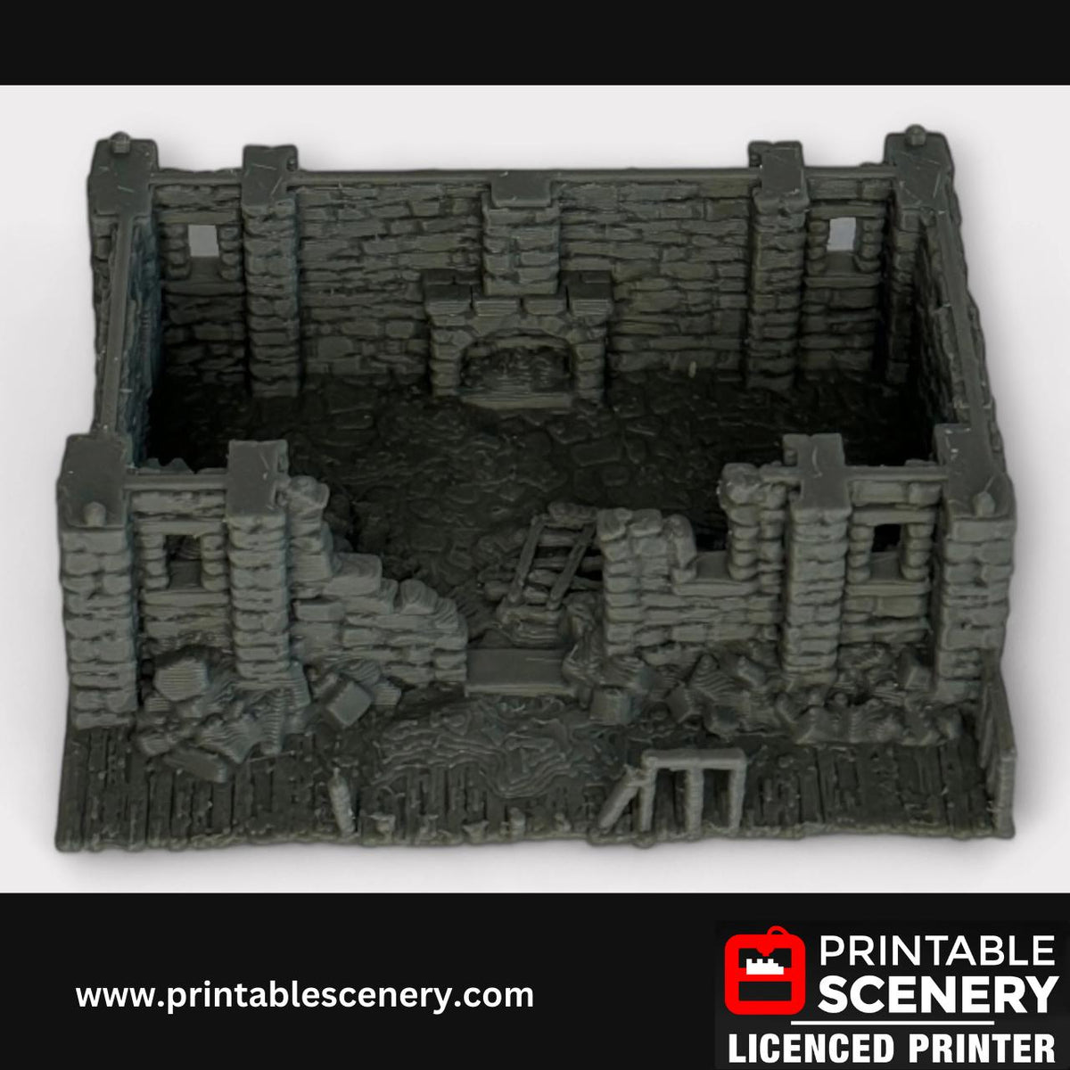 Ruined Medieval Stone Castle - Black Rock Barracks, Terrain for DND and Tabletop Games, TTRPG, 28mm, 32mm, Country and King, fort