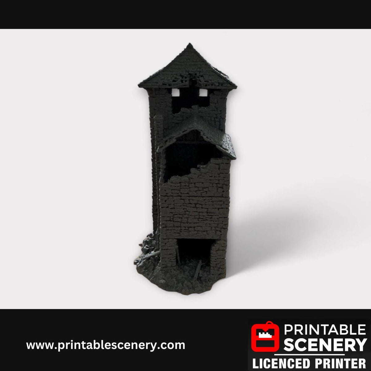 Ruined Medieval Stone Castle - Black Rock Keep, Terrain for DND and Tabletop Games, TTRPG, 28mm, 32mm, Country and King, fort