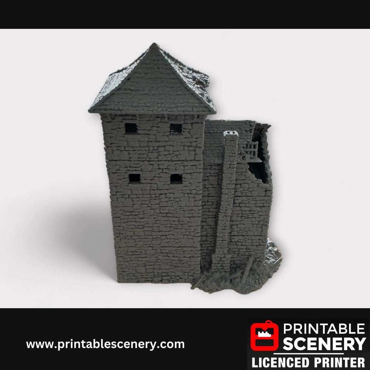 Ruined Medieval Stone Castle - Black Rock Keep, Terrain for DND and Tabletop Games, TTRPG, 28mm, 32mm, Country and King, fort