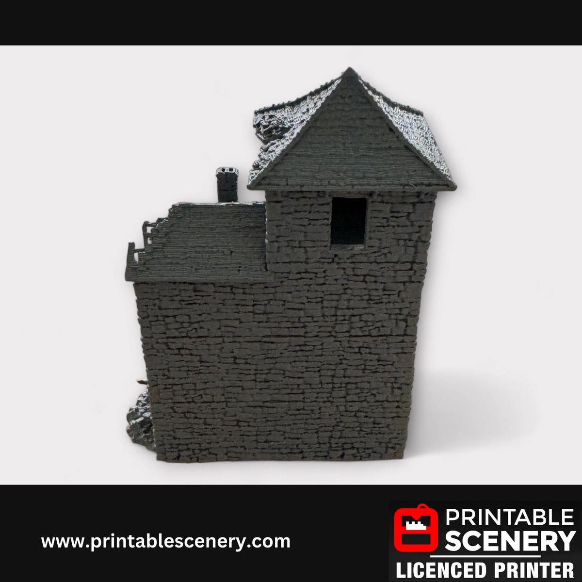 Ruined Medieval Stone Castle - Black Rock Keep, Terrain for DND and Tabletop Games, TTRPG, 28mm, 32mm, Country and King, fort
