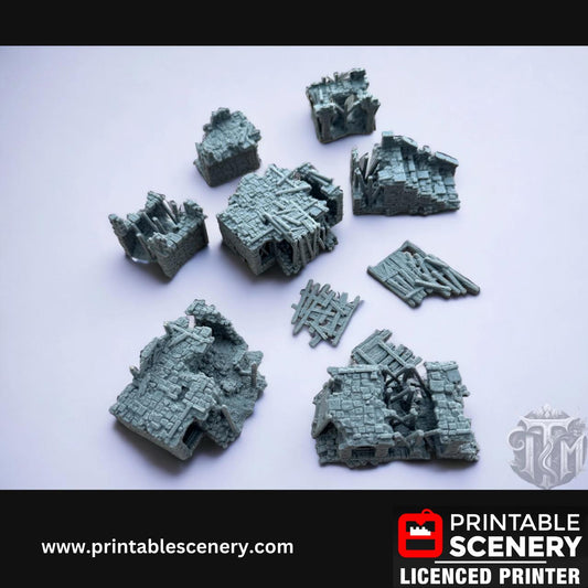 Ruined Bridge Span - 16 Piece Scatter Terrain Set, Detailed, Ruined, 28mm, Printable Scenery, Tabletop, TTRPG, DND, Shadowfey