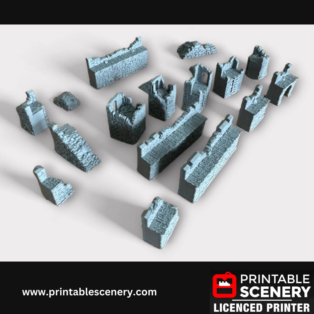 17-Piece Ruined Medieval Stone Fort Walls, Terrain for DND and Tabletop Games, TTRPG, 28mm, 32mm, Country and King, Castle
