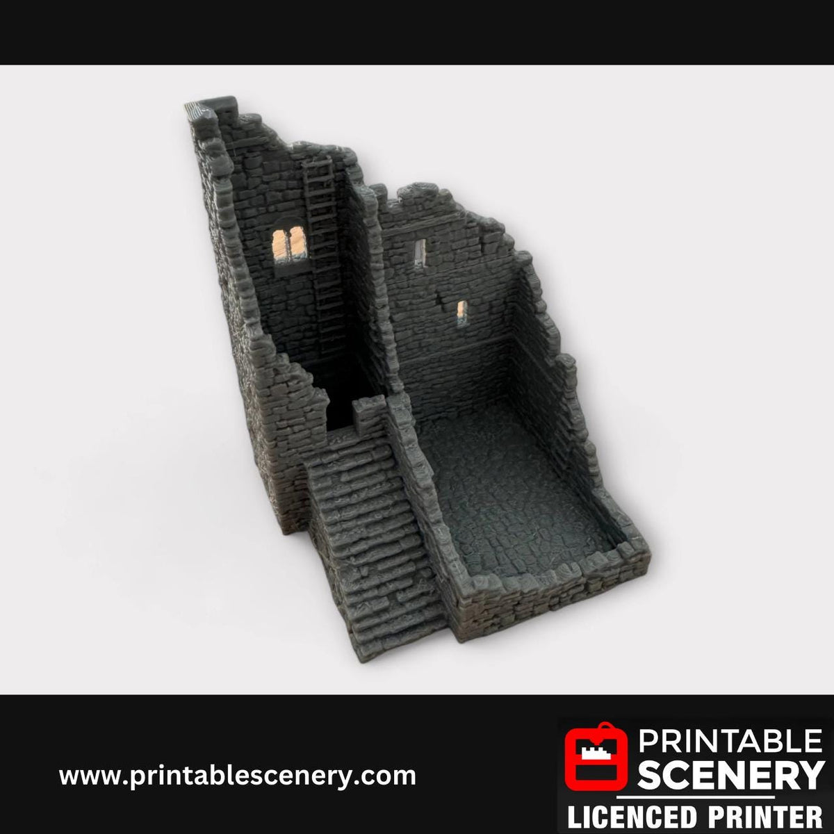 Ruined Medieval Stone Norman Fort, Terrain for DND and Tabletop Games, TTRPG, 28mm, 32mm, Country and King, Castle