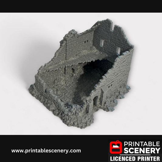 Ruined Medieval Stone Manor, Terrain for DND and Tabletop Games, TTRPG, 28mm, 32mm, Country and King, fort, Printable Scenery