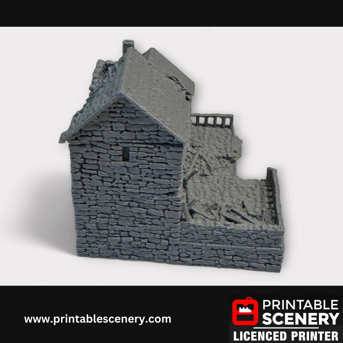 Ruined Medieval Stone Bakers House, Terrain for DND and Tabletop Games, TTRPG, 28mm, 32mm, Country and King, fort, Printable Scenery