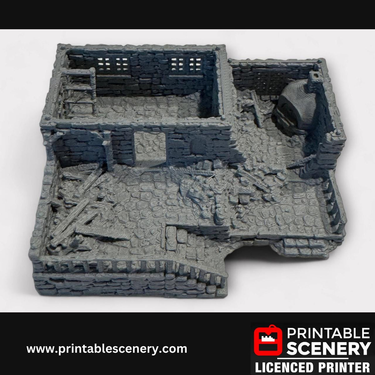 Ruined Medieval Stone Bakers House, Terrain for DND and Tabletop Games, TTRPG, 28mm, 32mm, Country and King, fort, Printable Scenery