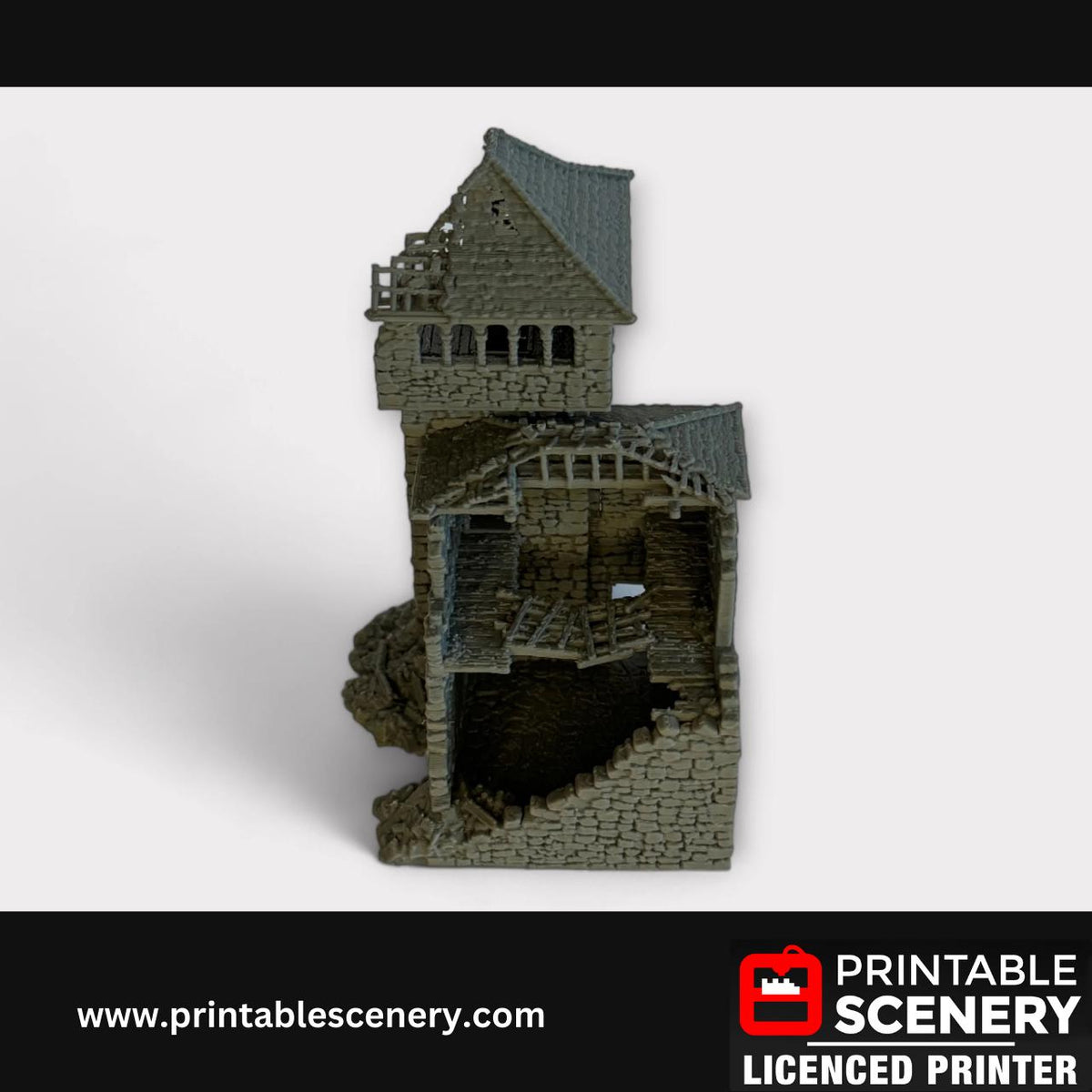 Ruined Medieval Stone Castle - Kings Quarters, Terrain for DND and Tabletop Games, TTRPG, 28mm, 32mm, Country and King, fort