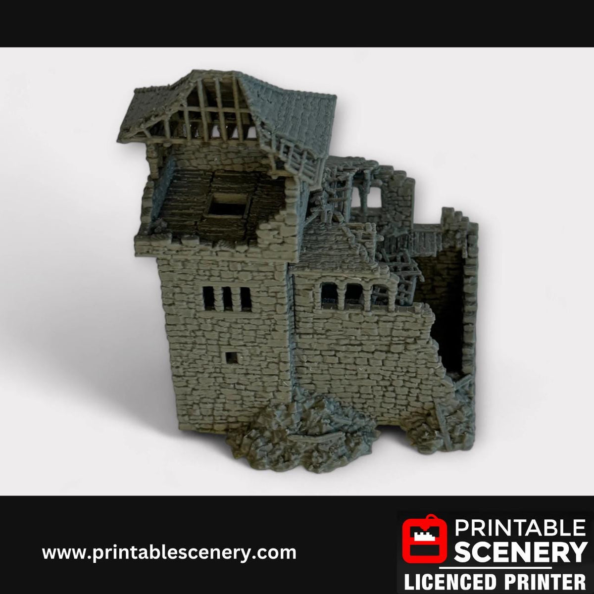 Ruined Medieval Stone Castle - Kings Quarters, Terrain for DND and Tabletop Games, TTRPG, 28mm, 32mm, Country and King, fort