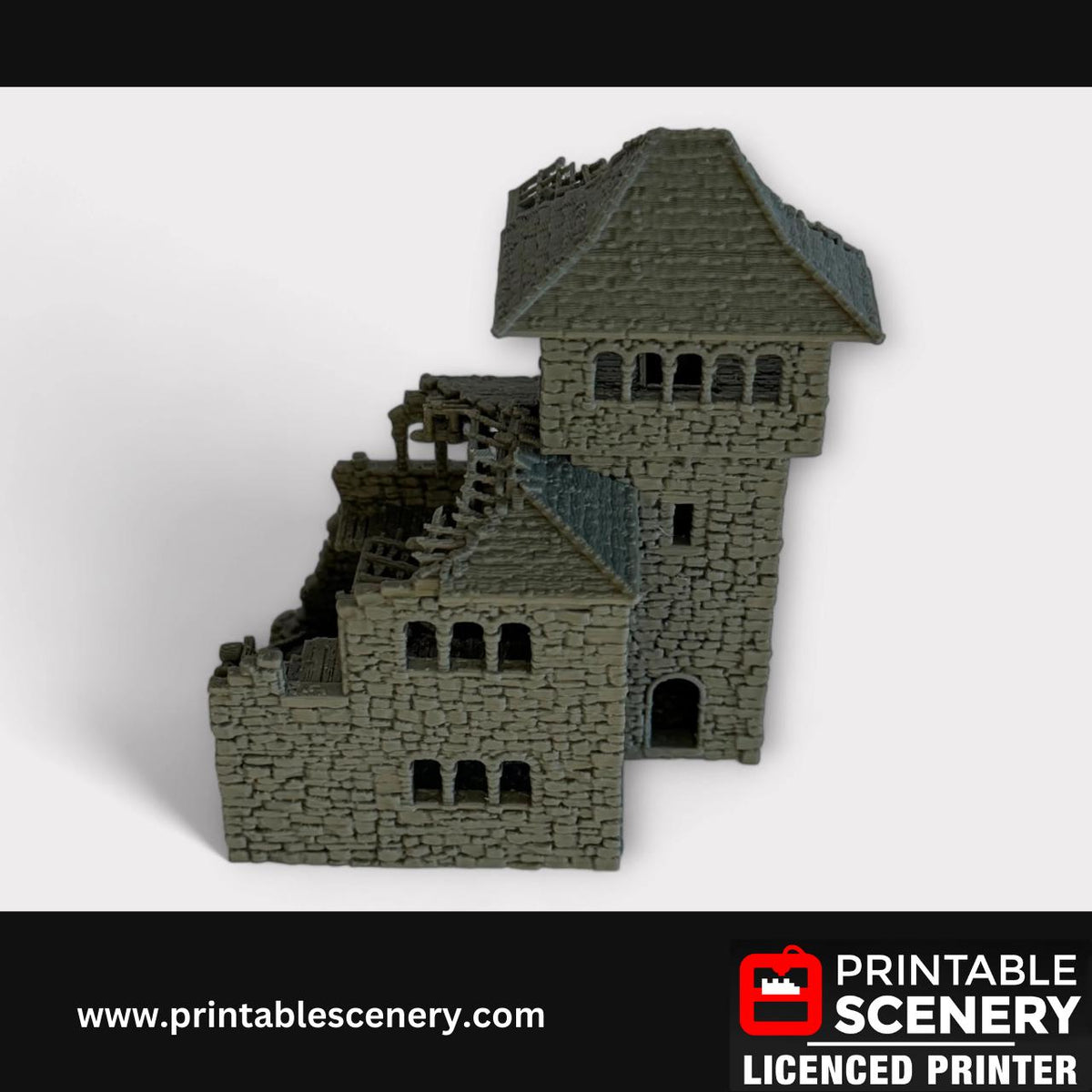 Ruined Medieval Stone Castle - Kings Quarters, Terrain for DND and Tabletop Games, TTRPG, 28mm, 32mm, Country and King, fort