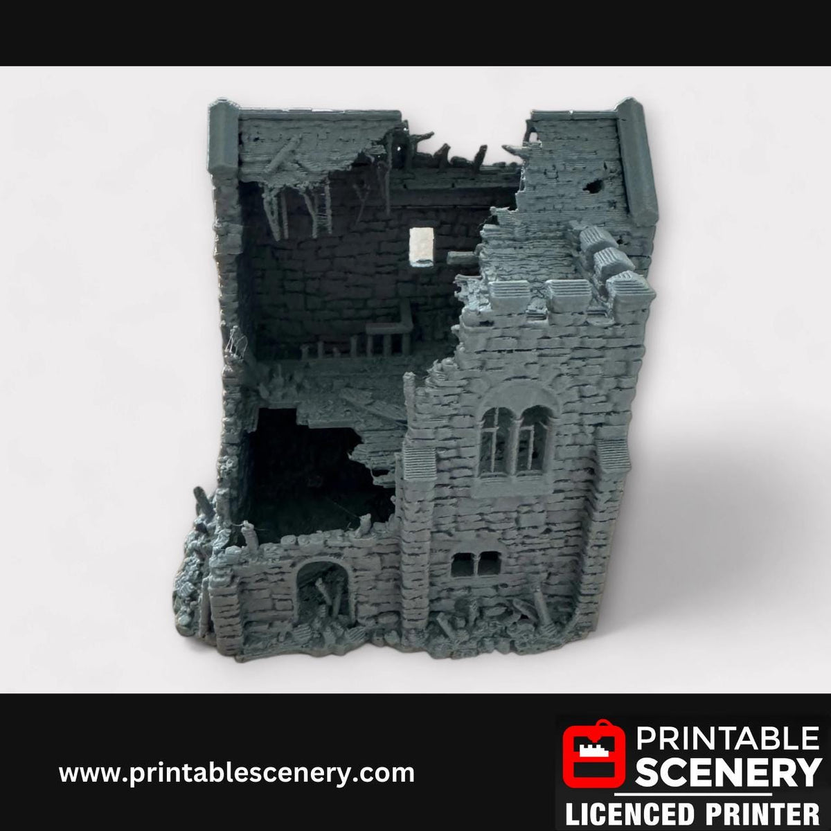 Ruined Medieval Stone Castle - Norman Stone Keep, Terrain for DND and Tabletop Games, TTRPG, 28mm, 32mm, Country and King, fort