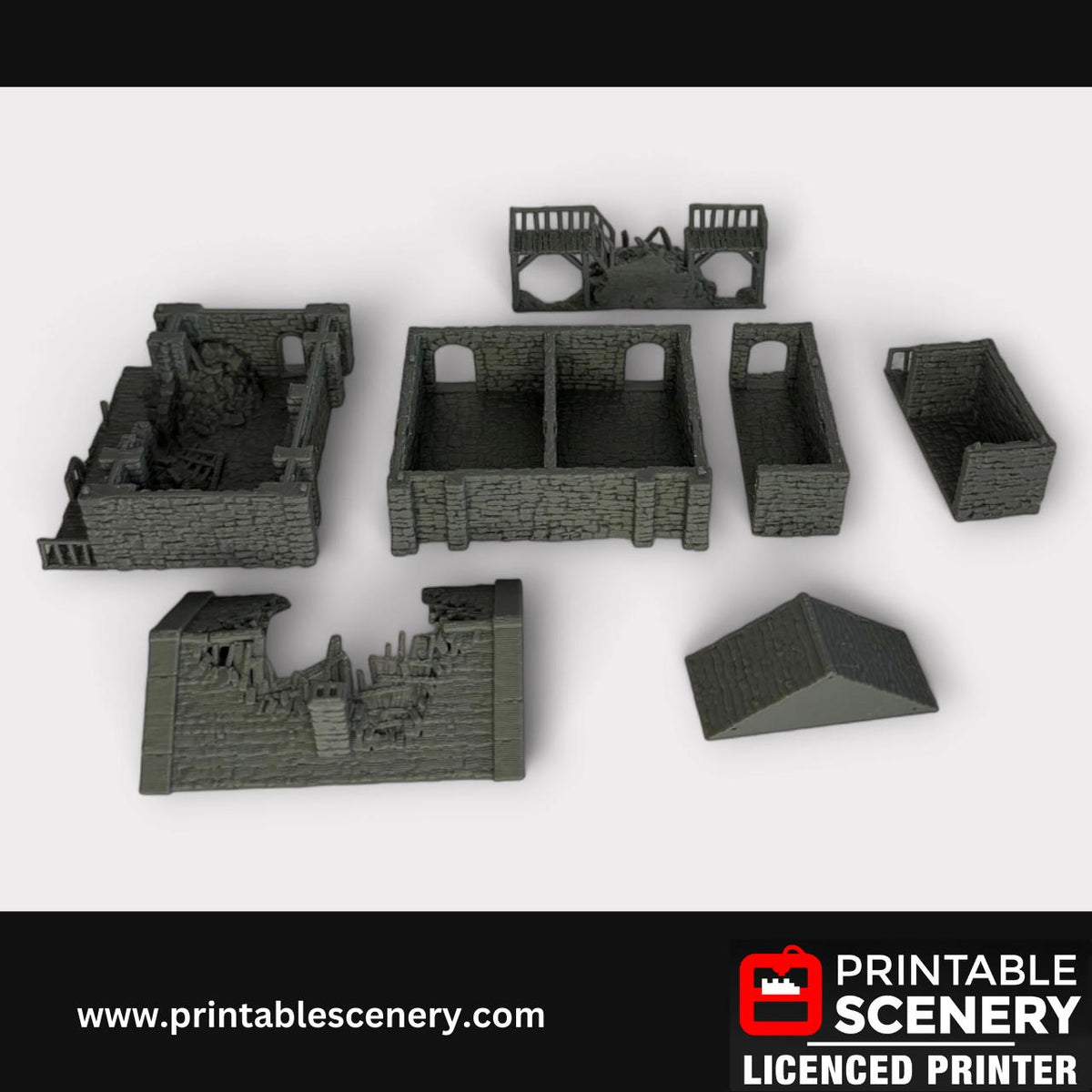 Ruined Medieval Stone Castle - Black Rock Barracks, Terrain for DND and Tabletop Games, TTRPG, 28mm, 32mm, Country and King, fort