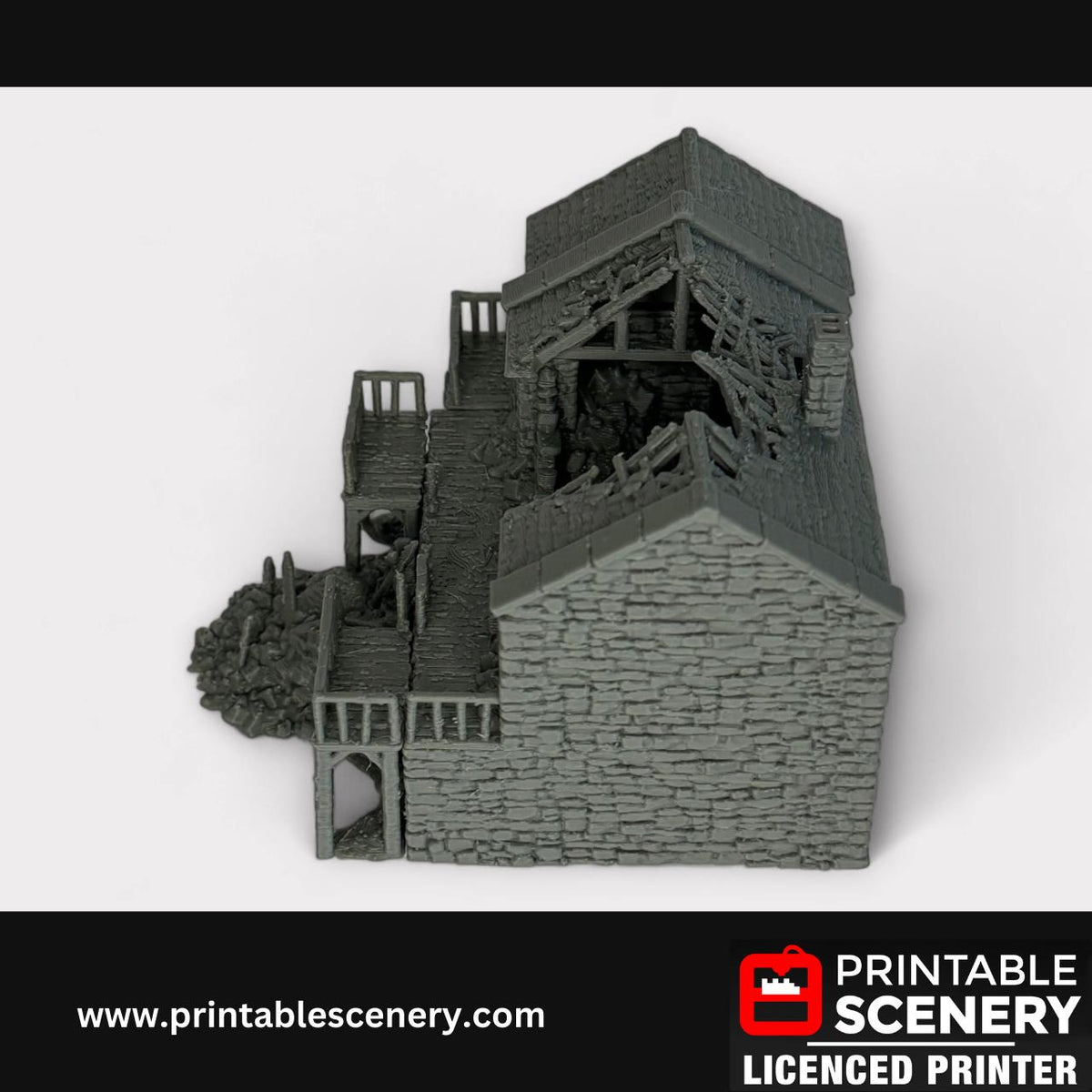 Ruined Medieval Stone Castle - Black Rock Barracks, Terrain for DND and Tabletop Games, TTRPG, 28mm, 32mm, Country and King, fort