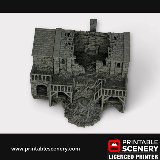 Ruined Medieval Stone Castle - Black Rock Barracks, Terrain for DND and Tabletop Games, TTRPG, 28mm, 32mm, Country and King, fort