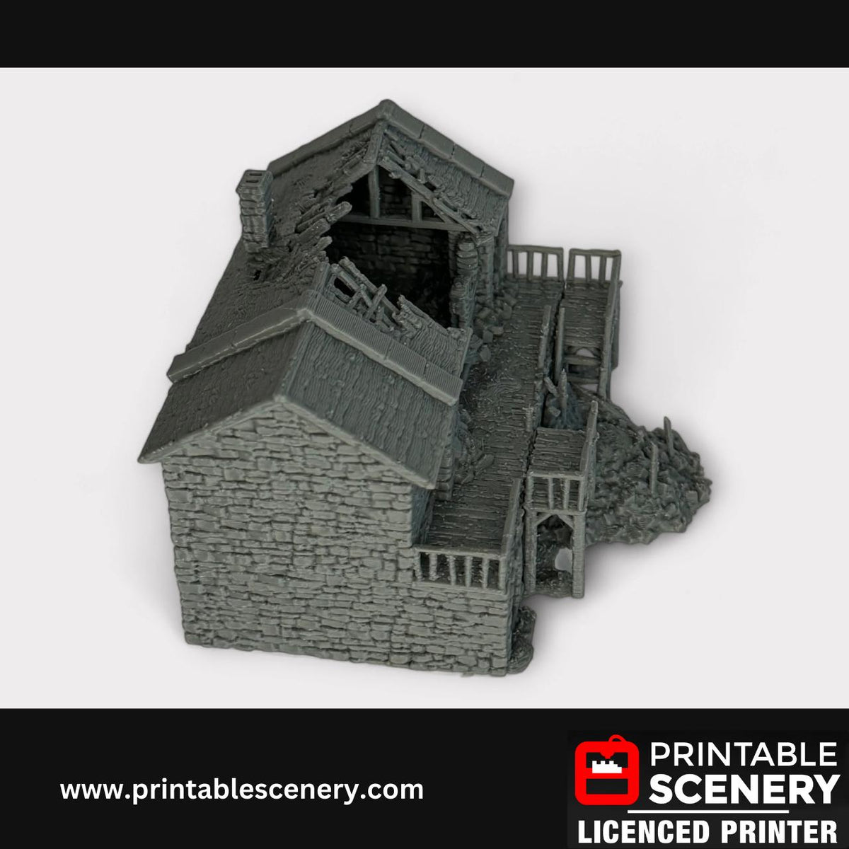 Ruined Medieval Stone Castle - Black Rock Barracks, Terrain for DND and Tabletop Games, TTRPG, 28mm, 32mm, Country and King, fort