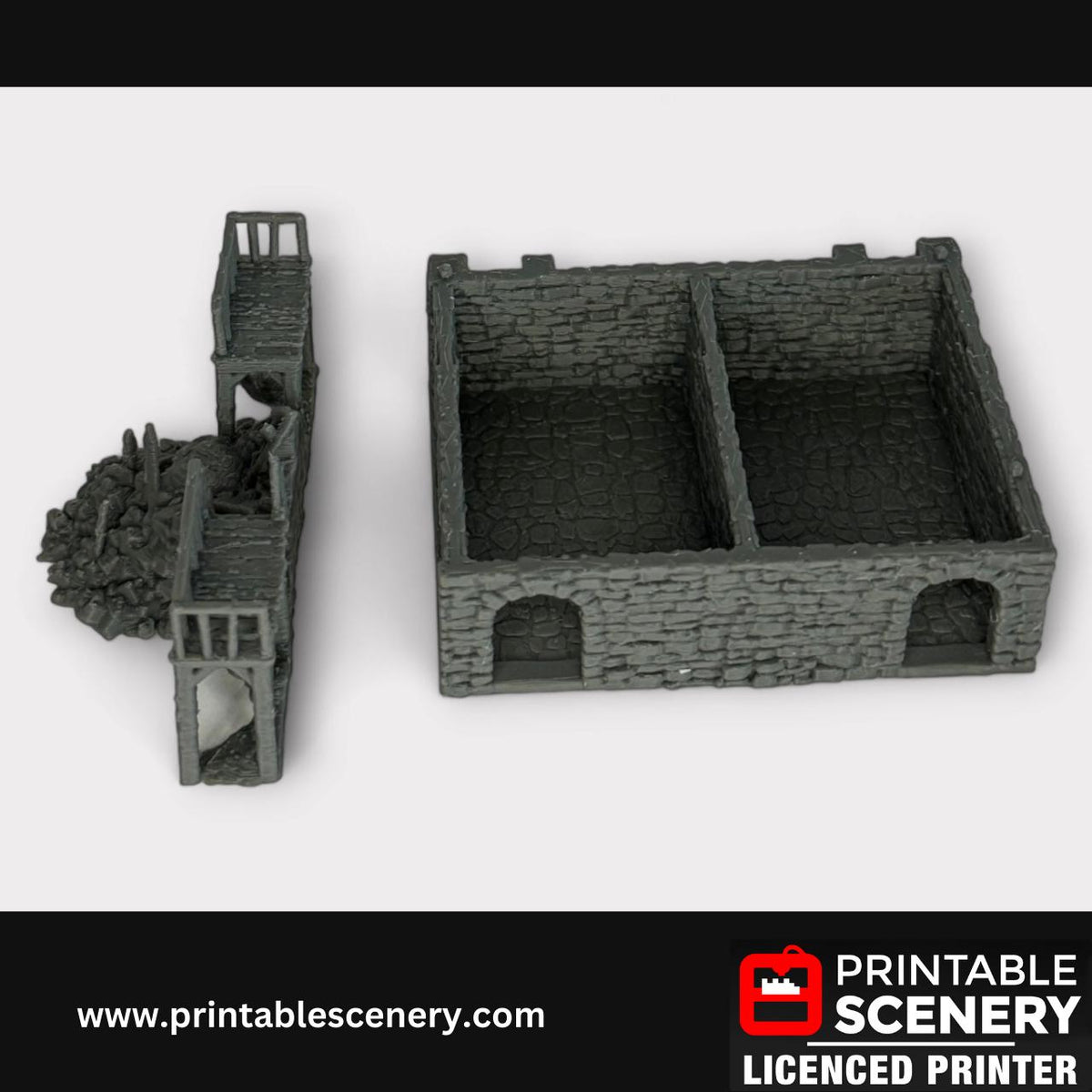 Ruined Medieval Stone Castle - Black Rock Barracks, Terrain for DND and Tabletop Games, TTRPG, 28mm, 32mm, Country and King, fort