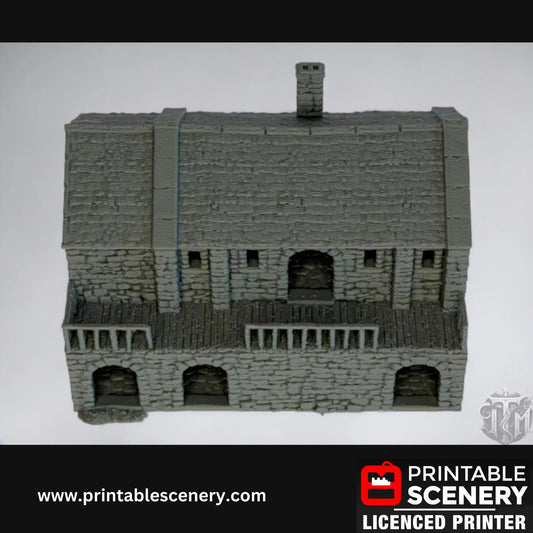 Medieval Stone Castle - Black Rock Barracks, Terrain for DND and Tabletop Games, TTRPG, 28mm, 32mm, Country and King, fort