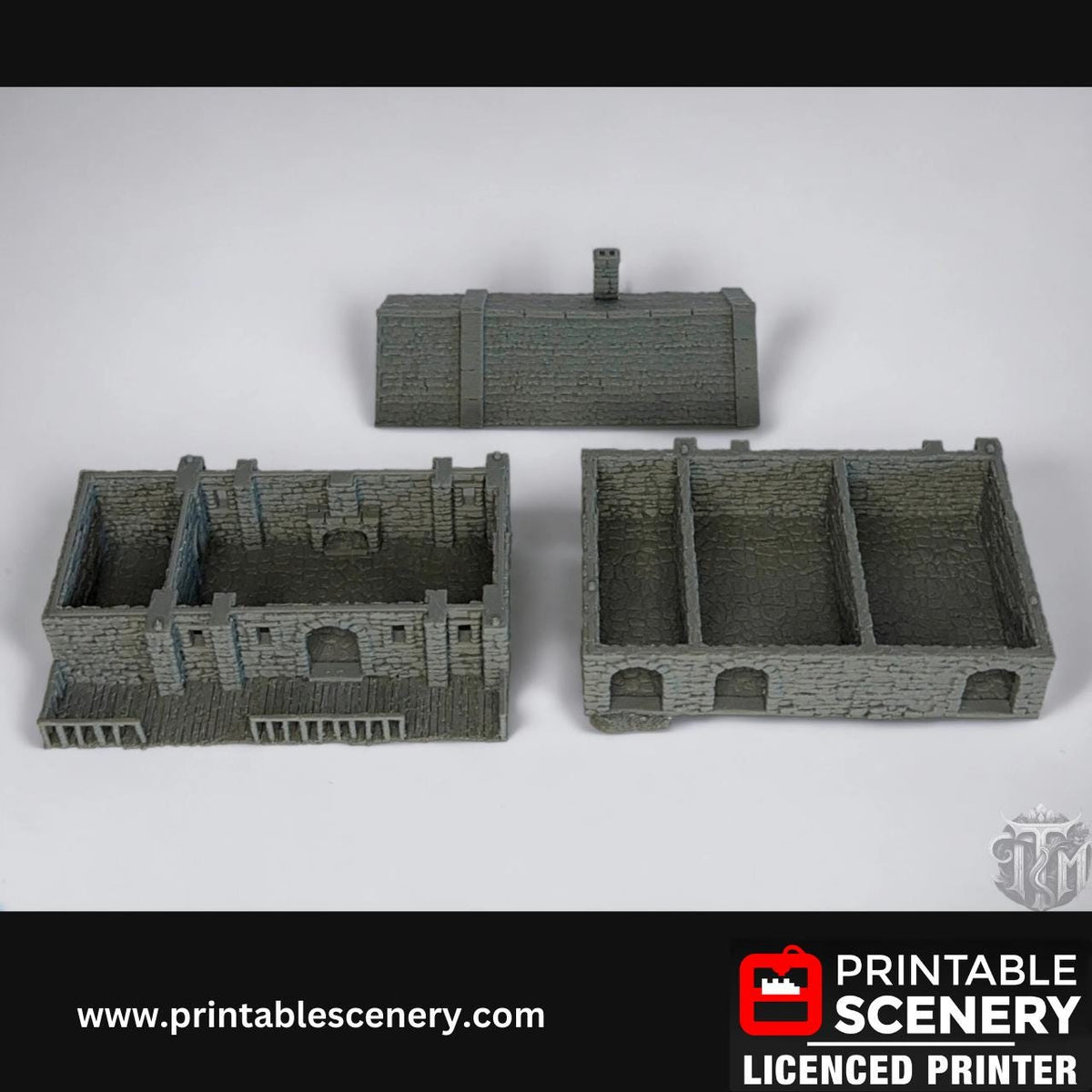 Medieval Stone Castle - Black Rock Barracks, Terrain for DND and Tabletop Games, TTRPG, 28mm, 32mm, Country and King, fort