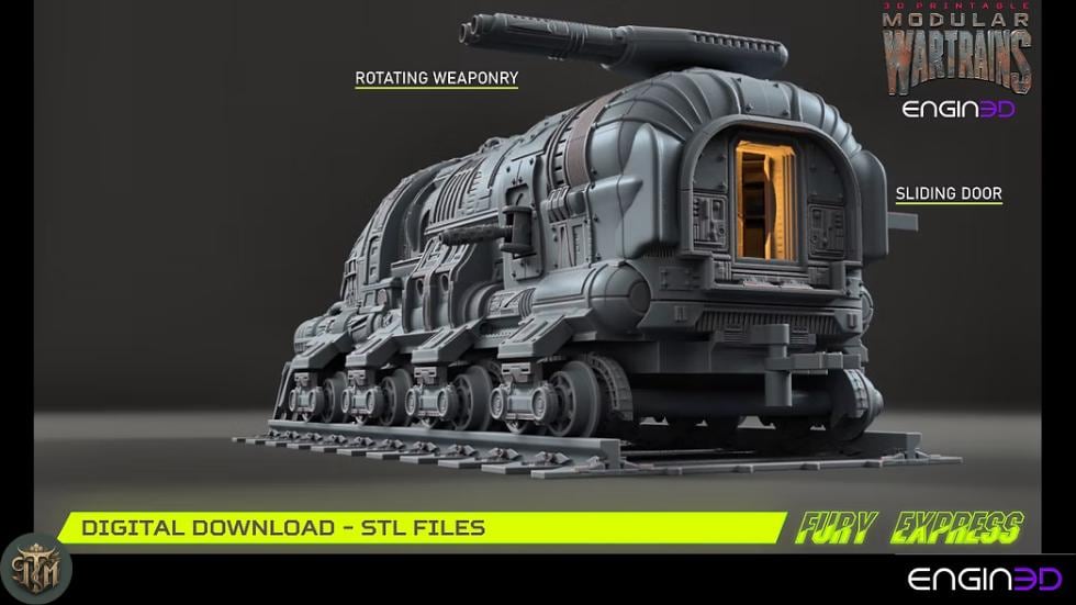 Modular War Train Fury Express 32mm - Terrain, Sci-Fi Wargaming Kit, Vehicle, Grimdark, DND
