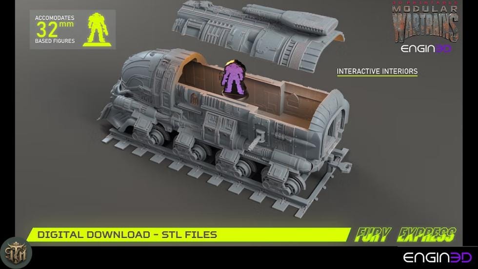 Modular War Train Fury Express 32mm - Terrain, Sci-Fi Wargaming Kit, Vehicle, Grimdark, DND