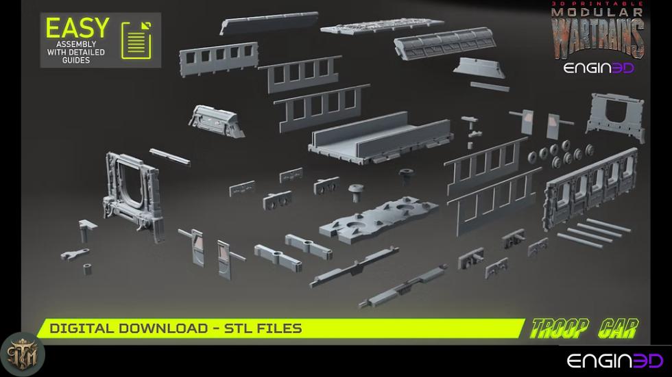 Modular War Train Troop Car 32mm - Terrain, Sci-Fi Wargaming Kit, Vehicle, Grimdark, DND
