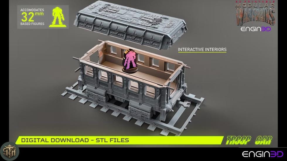 Modular War Train Troop Car 32mm - Terrain, Sci-Fi Wargaming Kit, Vehicle, Grimdark, DND