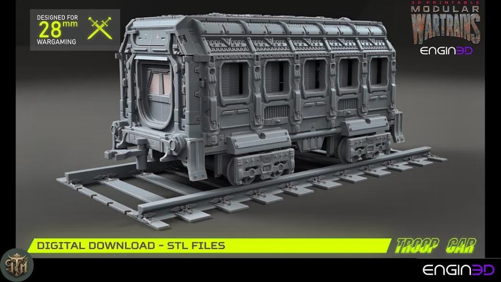 Modular War Train Troop Car 32mm - Terrain, Sci-Fi Wargaming Kit, Vehicle, Grimdark, DND