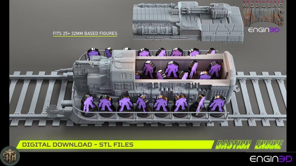 Modular War Train Bastion Engine 32mm - Terrain, Sci-Fi Wargaming Kit, Vehicle, Grimdark, DND