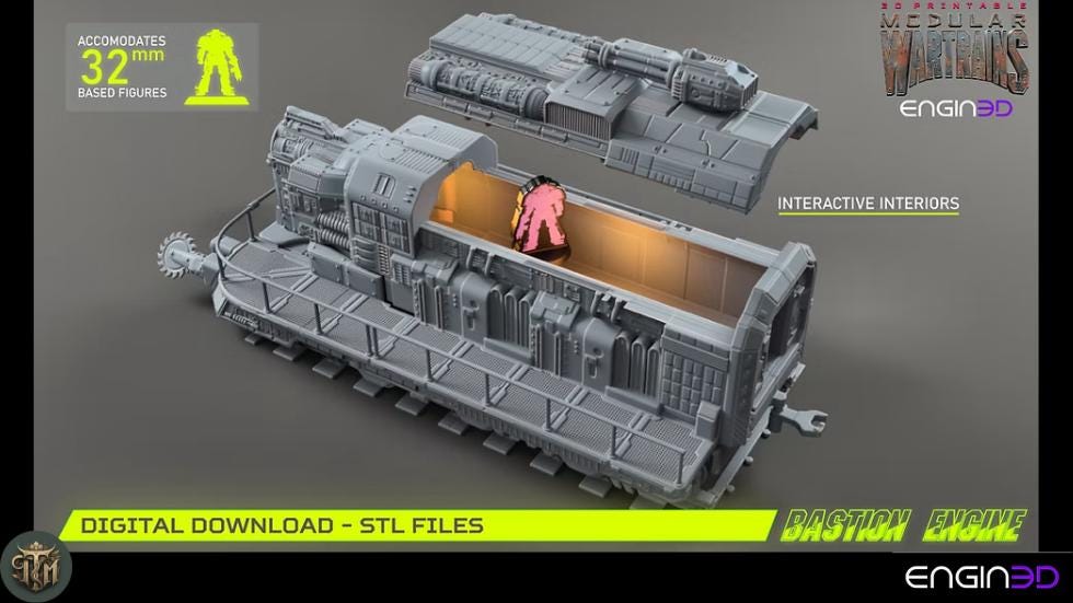 Modular War Train Bastion Engine 32mm - Terrain, Sci-Fi Wargaming Kit, Vehicle, Grimdark, DND