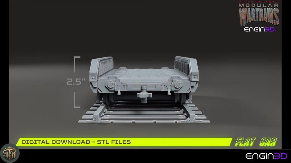 Modular War Train Flat Car 32mm - Terrain, Sci-Fi Wargaming Kit, Vehicle, Grimdark, DND