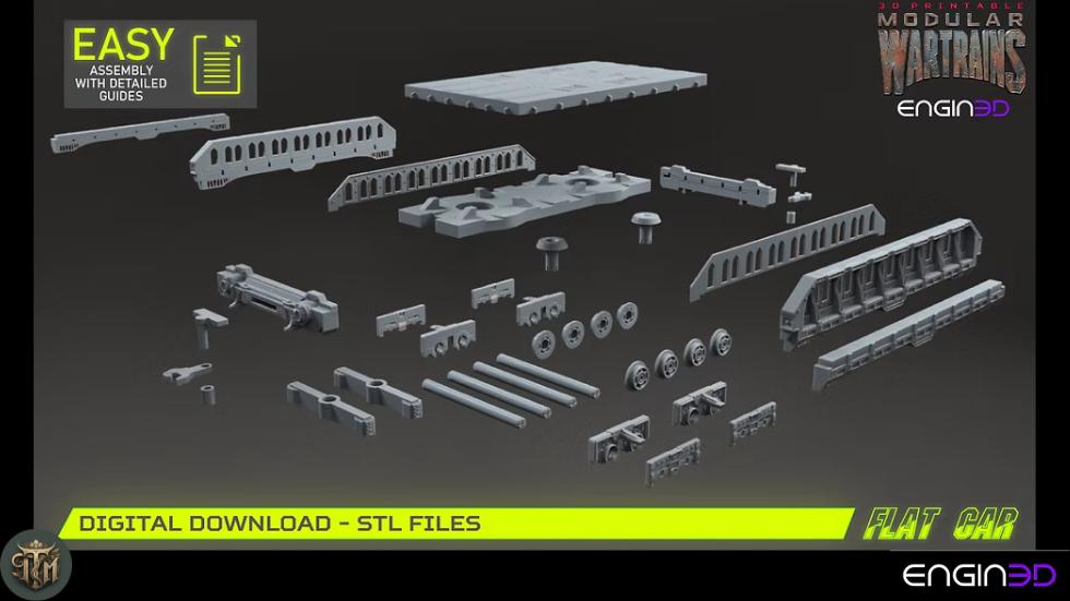 Modular War Train Flat Car 32mm - Terrain, Sci-Fi Wargaming Kit, Vehicle, Grimdark, DND
