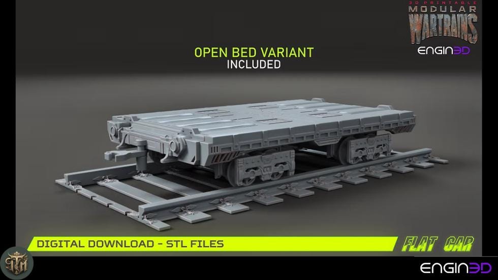 Modular War Train Flat Car 32mm - Terrain, Sci-Fi Wargaming Kit, Vehicle, Grimdark, DND
