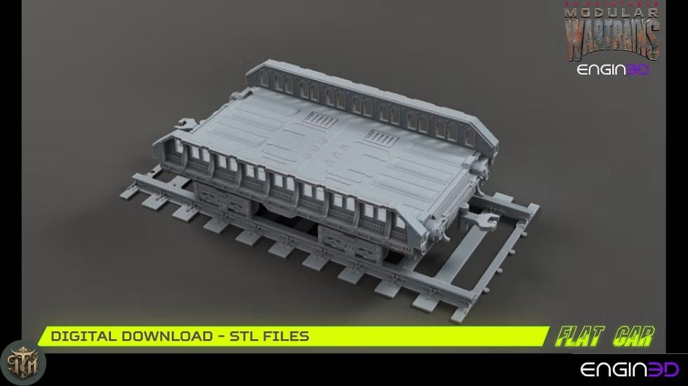 Modular War Train Flat Car 32mm - Terrain, Sci-Fi Wargaming Kit, Vehicle, Grimdark, DND