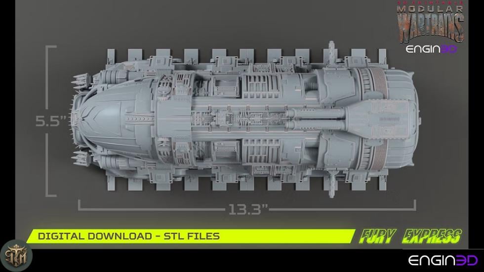 Modular War Train Fury Express 32mm - Terrain, Sci-Fi Wargaming Kit, Vehicle, Grimdark, DND