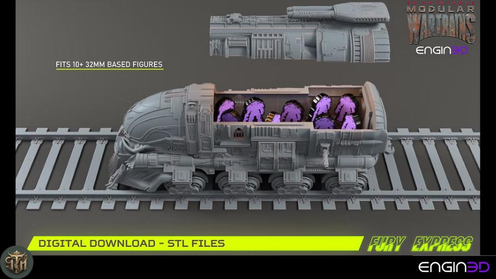 Modular War Train Fury Express 32mm - Terrain, Sci-Fi Wargaming Kit, Vehicle, Grimdark, DND