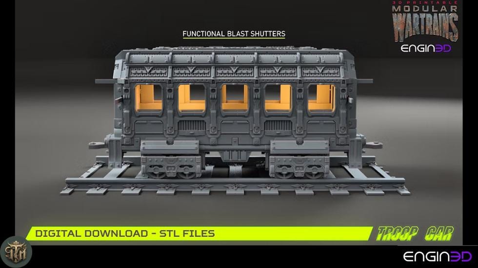 Modular War Train Troop Car 32mm - Terrain, Sci-Fi Wargaming Kit, Vehicle, Grimdark, DND