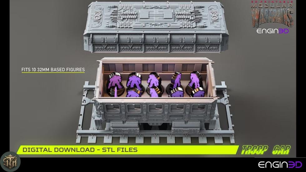 Modular War Train Troop Car 32mm - Terrain, Sci-Fi Wargaming Kit, Vehicle, Grimdark, DND